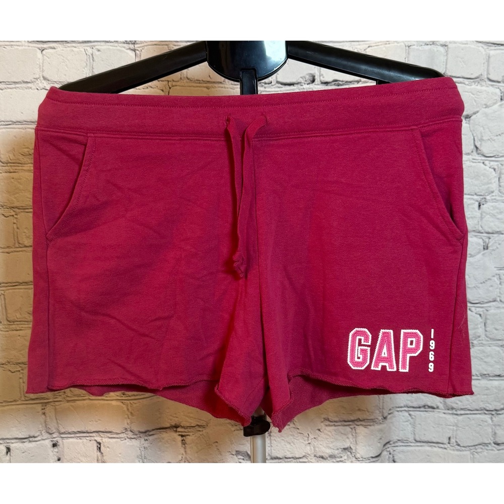 Gap 1969 Pink Logo Shorts Womens Medium Drawstring French‎ Terry Pockets Casual